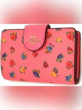 Coach C9934 Medium Corner Zip Wallet Mini Vintage Rose Print Pink Lemonade